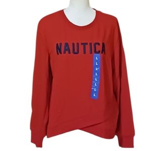 Nautica Crewneck Logo Shirt Bold Red Kris Kross Front Women's Size Large New